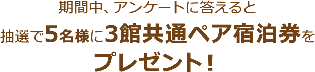 ダブルチャンス　期間中にアンケートに答えると抽選で5名様に3館共通ペア宿泊券をプレゼント！